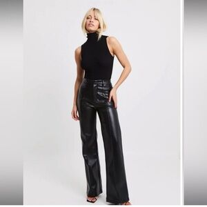 Chic Black Leather Wide Leg Pants